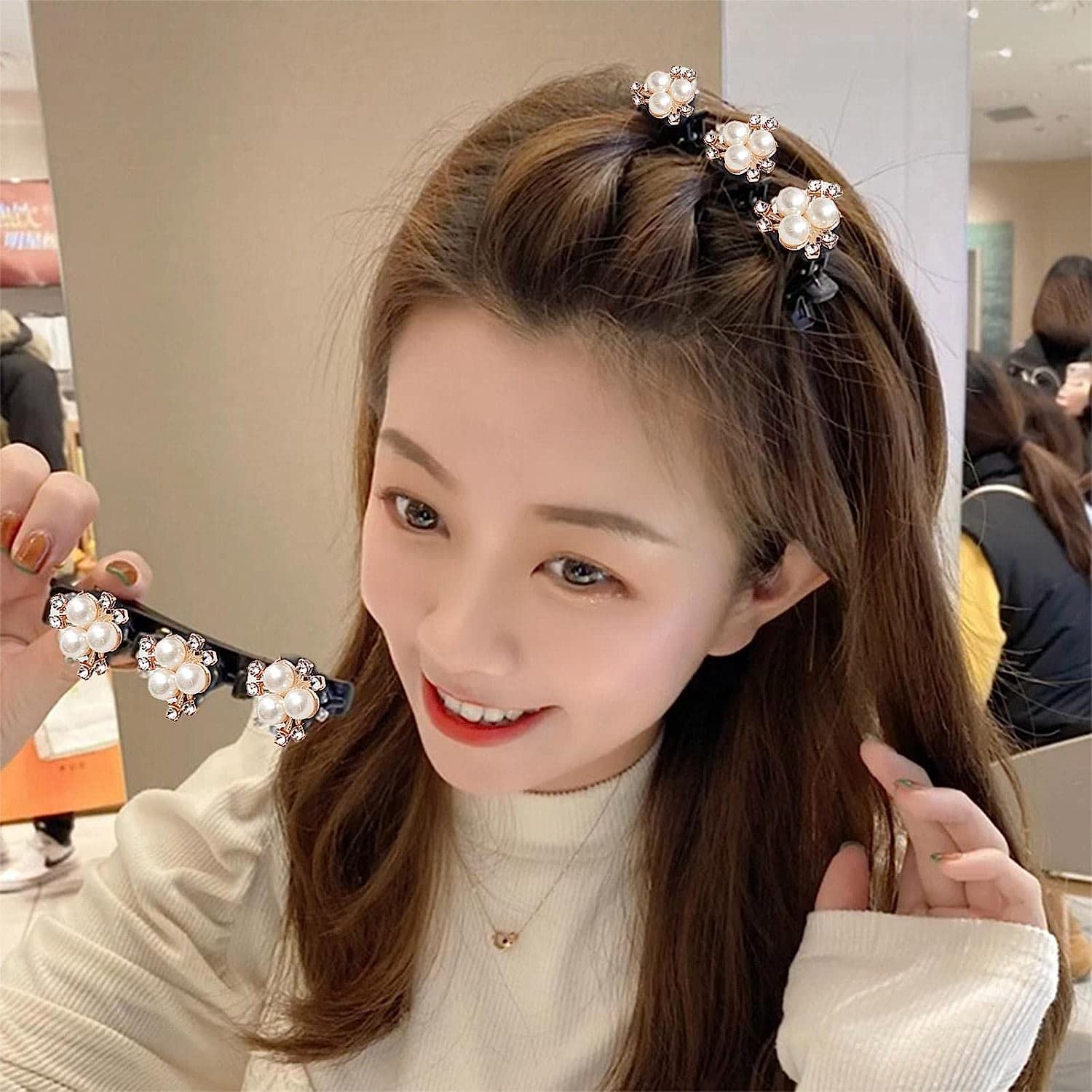 BellaStella 4 Pcs Braided Hair Clip, Sparkling Crystal Stone Dual